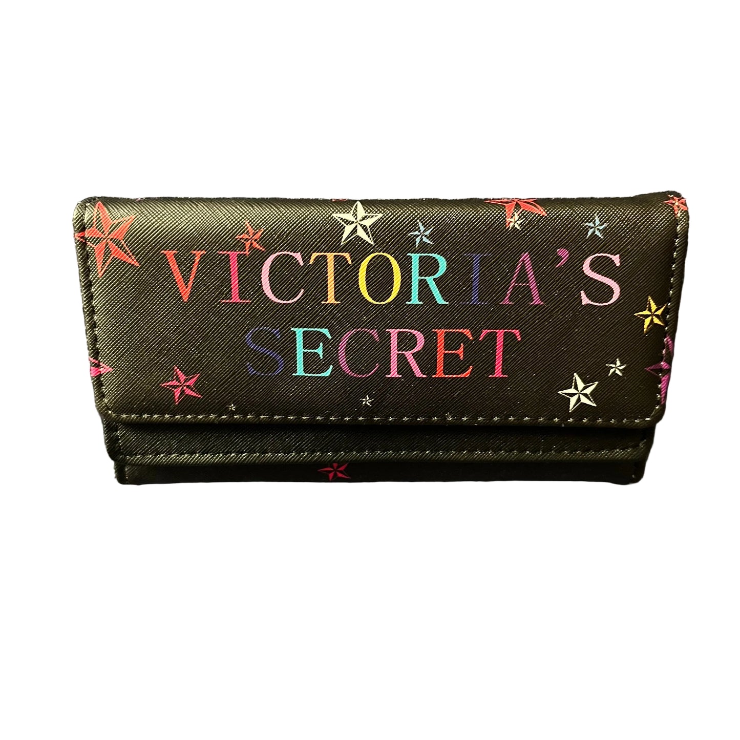 Cartera negro con letras multicolor
