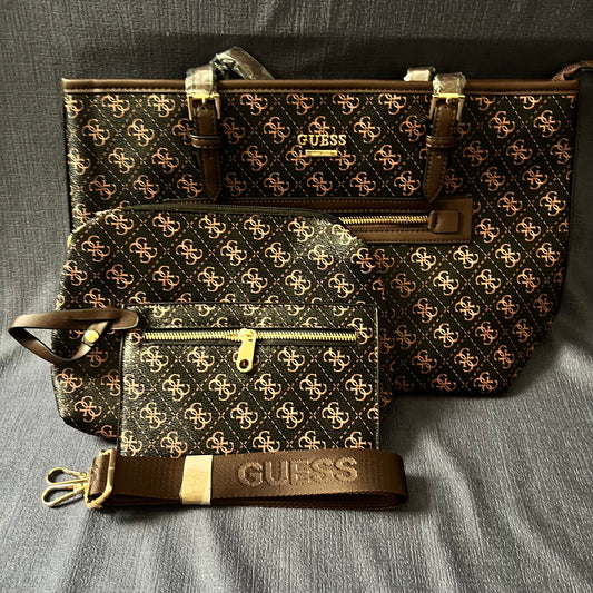 Set de bolsa Guess negro logos rosa